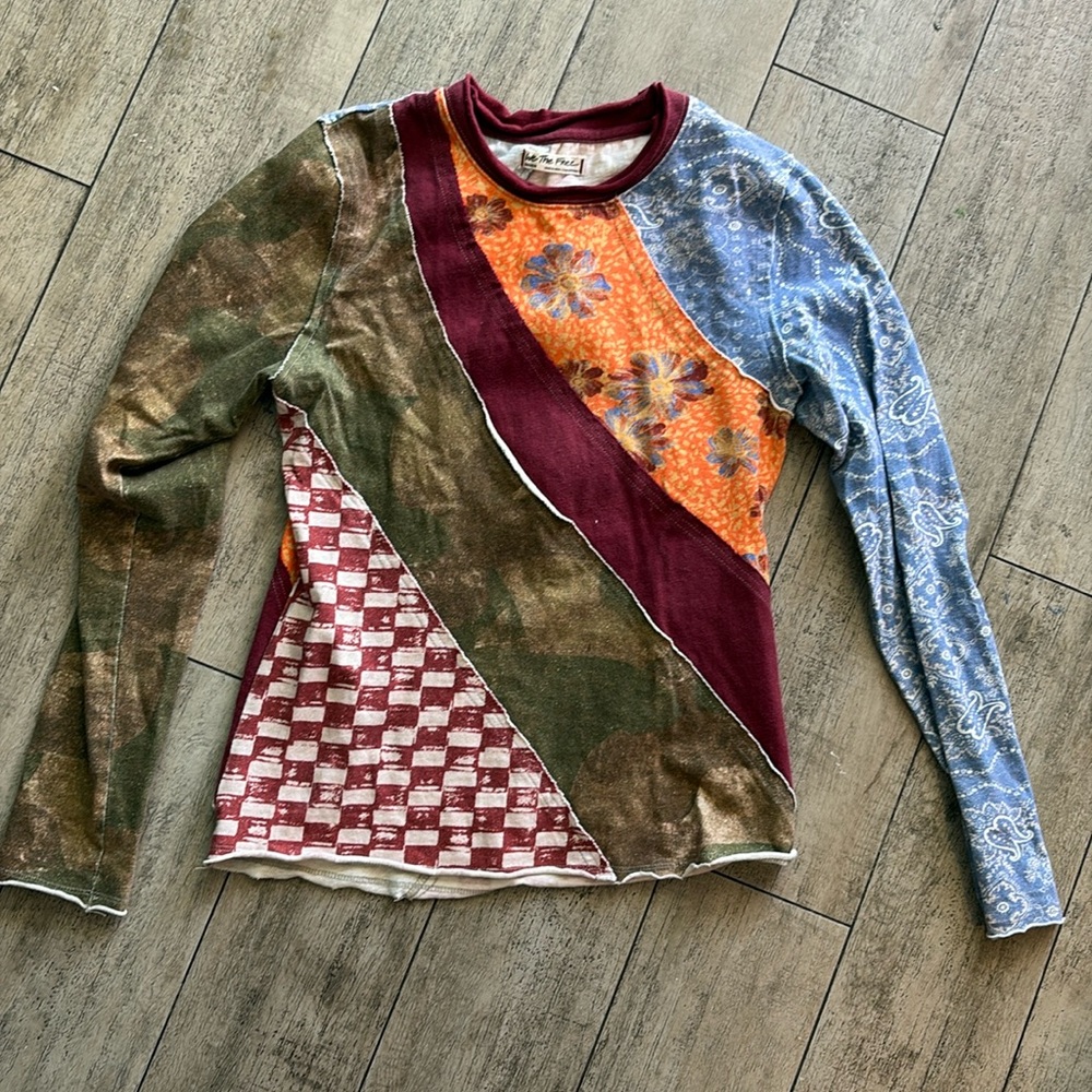 We the Free eclectic multi-patterned top